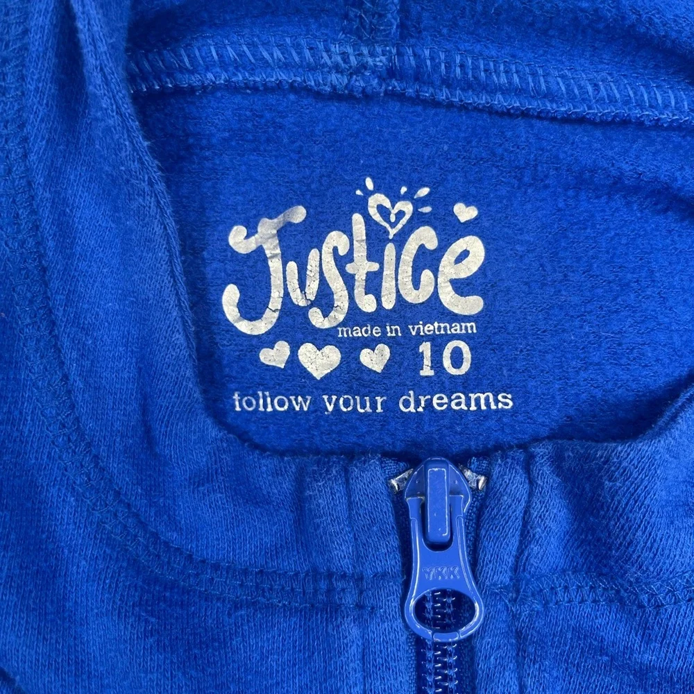 Justice Girls Royal Blue Zip Up Hoodie Size 10 M Cute Soft Trendy Gymnastics Fun